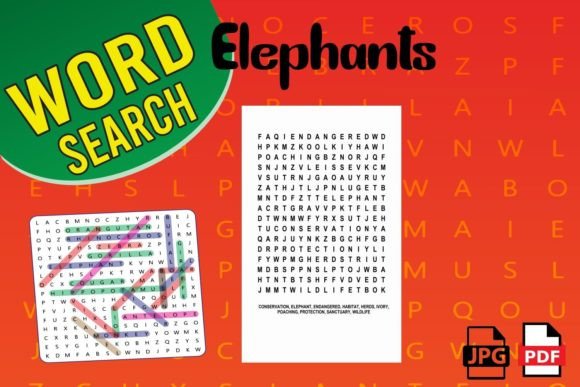 Elephants Word Search Puzzles: Evaluating Their Use in Activity Book Interiors for KDP