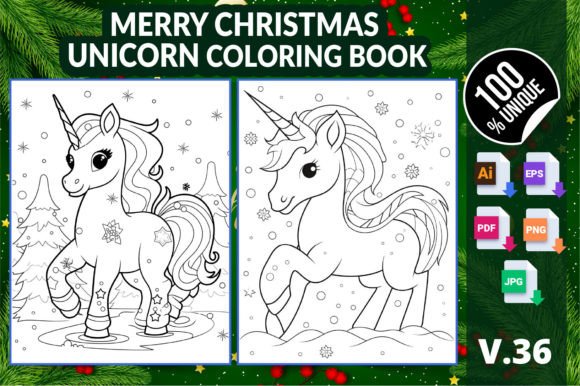 Merry Christmas Unicorn Coloring Book 36