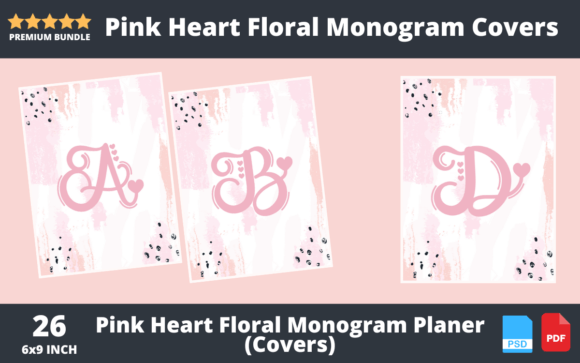 Pink Heart Floral Monogram Journal Cover